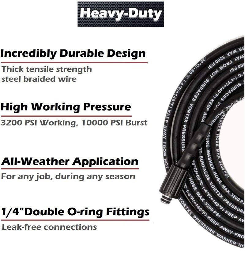 Vortxx Heavy Duty 1/4" x 25FT Pressure Washer Extension Hose for Sun Joe SPX-3000, SPX-25HD, M22-15mm, 3200 PSI Steel Wire Braided & Synthetic Rubber Jacket, Kink Resistant - Image 5